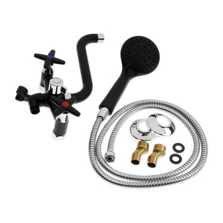 Bath mixer Zein Z2494, pouring 20 cm, crane-boux 1/2, with shower set, black/chrome-6