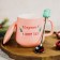Ceramic mug with a spoon “Happy New Year!”, 350 ml, pink color