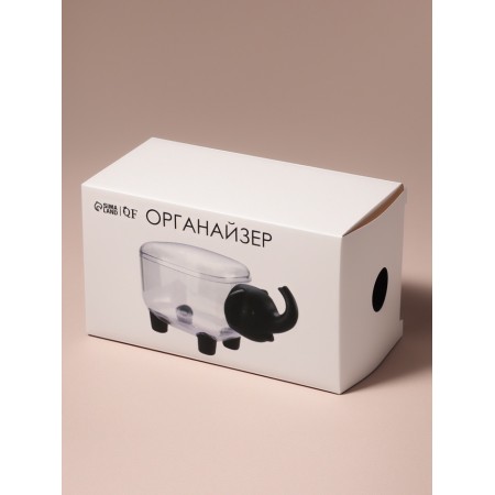 Organizer for cotton sticks and disks "Elephant", with a lid, 15.4 × 7.5 × 8.5 cm, transparent/black-6
