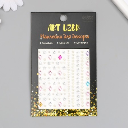Stick plastic rhinestones, pearls "flowers, rhombics" 8.5x9.5 cm