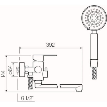 Bath mixer RMS SUS124-006EP, single-leaf, with shower watering can, chrome-1