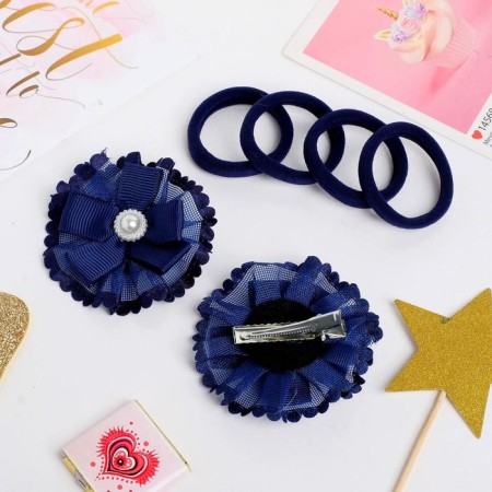 Hair set "Classic" (2 clamps, 4 elastic bands) Pearl, blue-2