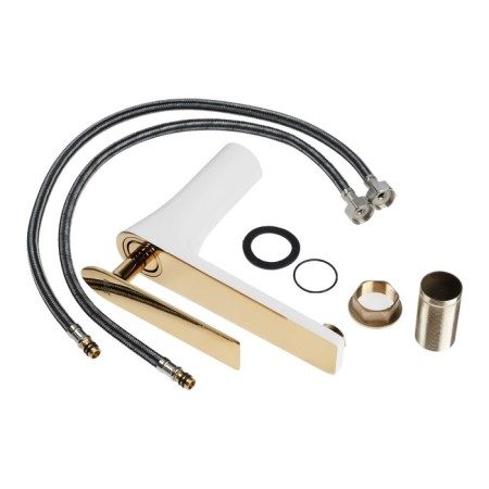 Zein Z3875 sink mixer, single -sided, pour height 12 cm, brass, white/gold-11
