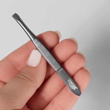 Direct, narrow tweezers, 9 cm, on a blister, silver color, B-157-S-3