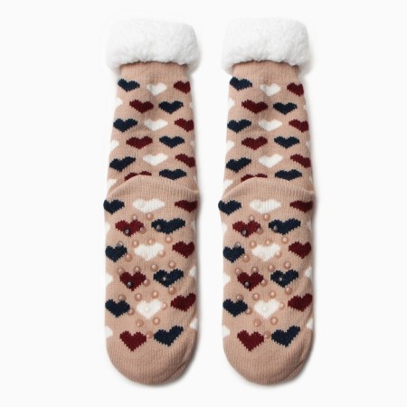 Women's socks with fur "hearts", beige color, size 36-40-2