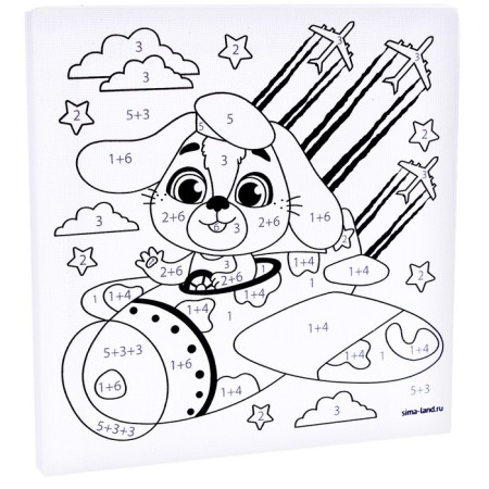 Picture on numbers for children "Puppy on an airplane", 15 x 15 cm-2