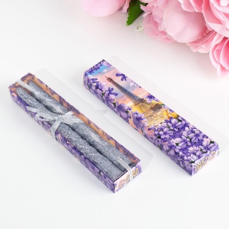 Set of candles of twisted, 1.5x 15 cm, 2 pieces, sparkle, silver-4