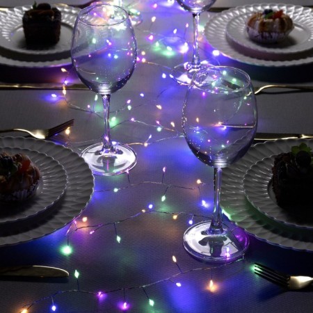 Garland "Mishura" 5 m Rosa, IP20, silver thread, 200 LED, glow of multi, 12 V