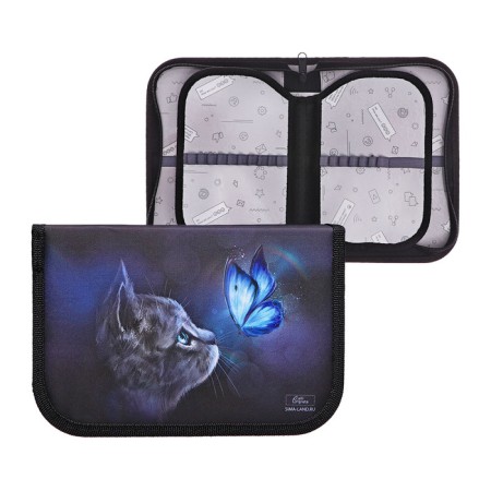 Penal 3 sections, tab inside, 140 x 210 x 40 mm, fabric, calligrata top block "cute cat"-6