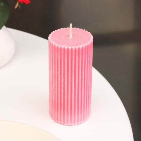 Candle-cylinder with faces, 5x10 cm, pink, 6 hours-1