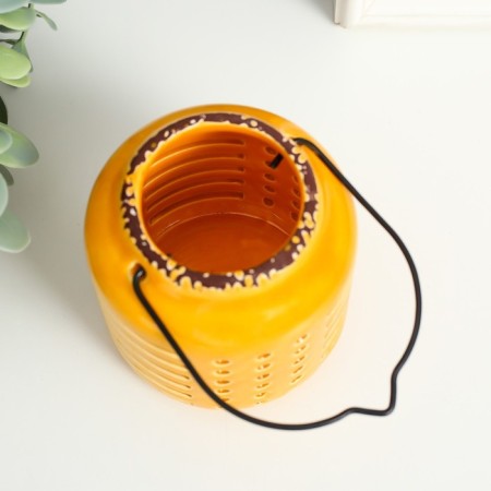 Ceramics candlestick for 1 candle "Lantern. Strips and points" MIX 8x8x9 cm-5