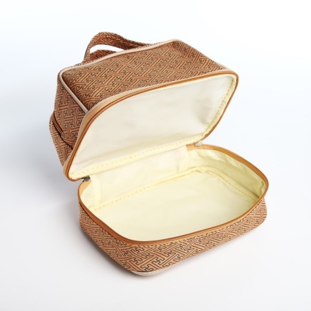Cosmetic bag, 2 parts on zippers, beige color-3