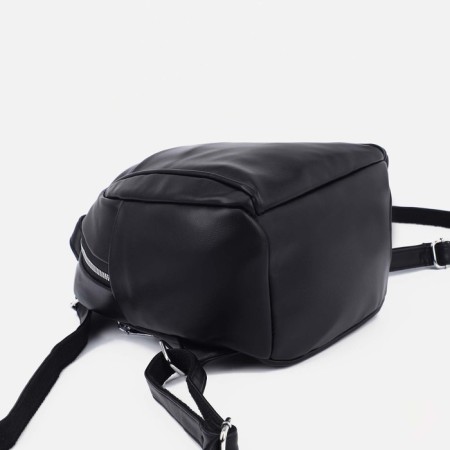 Women's backpack made of artificial leather with lightning, 3 pockets, black color-2