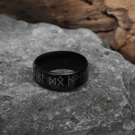 Ring "Valhalla" with runes, black and white color, 16 size-3