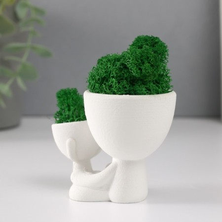 Kashpo concrete mini "Mr. Green with a baby" with moss white 5.5x8.5x6.5 cm (moss green stabil)-6