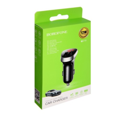 Car charger Borofone BZ15, 2XUSB, 2.4 A, display, black-3