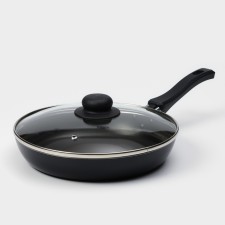 Pan Consul, D = 24 cm, glass cover, plastic handle, anti -stick coating, black color