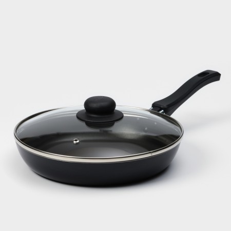 Pan Consul, D = 24 cm, glass cover, plastic handle, anti -stick coating, black color