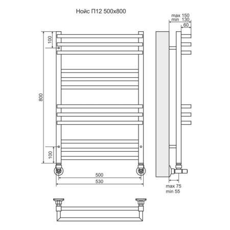 Terminus water heated towel rail "Neus" P12, 500x800 mm, chrome-2