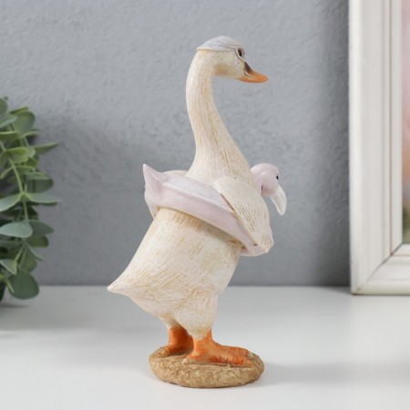 Polystone souvenir "Goose in the inflatable circle - flamingo" 10.5x7.5x16.5 cm-2