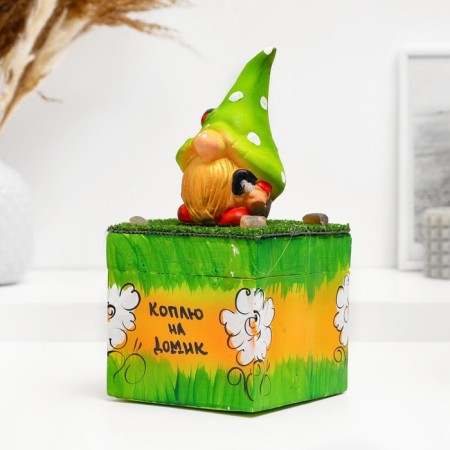 Pig a piggy bank "Gnome with a red beard and a green hat" 24cm-1