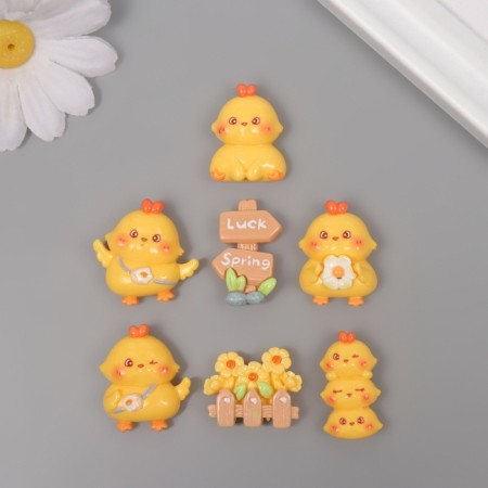 Decor for creativity plastic "Chickens" Assorted set 7 pcs 2x2x1 cm