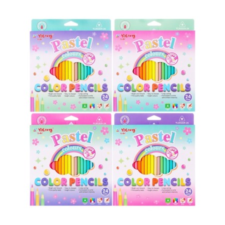 Pencils 24 colors in a plastic box, triangular, wooden, pastel mix-1