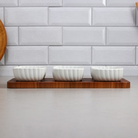 Menzhitsa "Carmen", 3 pcs: 300 ml, rectangular, wooden base, porcelain, Iran-3