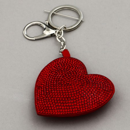 Soft toy "heart" with rhinestones, on a key fob, 7 cm, red color-1