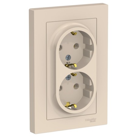 Double SE AtlasDesign, 16 A, 250 V, built -in, with salary, IP20, beige, Atn000224-1