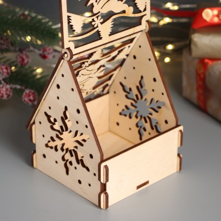 New Year's Domik box "Snowman and gifts" 12x10x14 cm-3