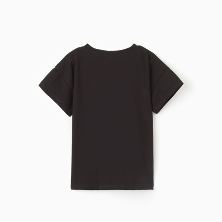 Baby T -shirt with a lowered shoulder, black color, height 134 cm-3