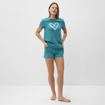 Homemade female set (T -shirt, shorts), turquoise color, size 52-1