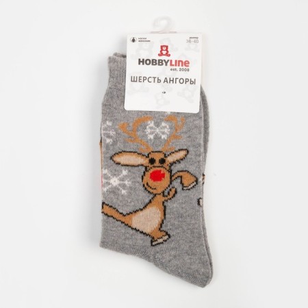 Women's socks with Angora "Dancing Deer", gray color, size 36-40-4