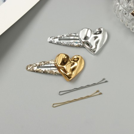 Invisibility for hair "Beatrice" (set 10 pcs) heart, 5 and 5.5 cm, silver gold-1