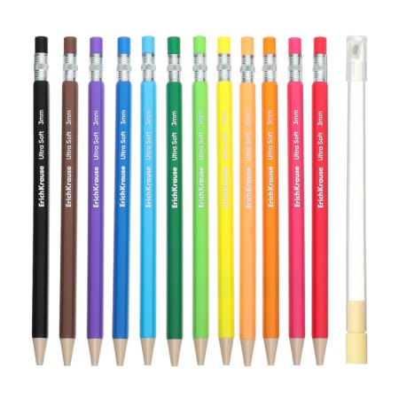 Pencils 12 colors automatic Erichkrause "Safari", hexagonal, plastic, super -furry neckline 3 mm, sharpener as a gift-2