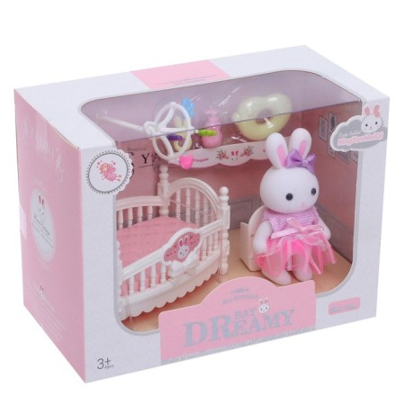 Set of game "Bunny" with a bed, with accessories, pink color-1
