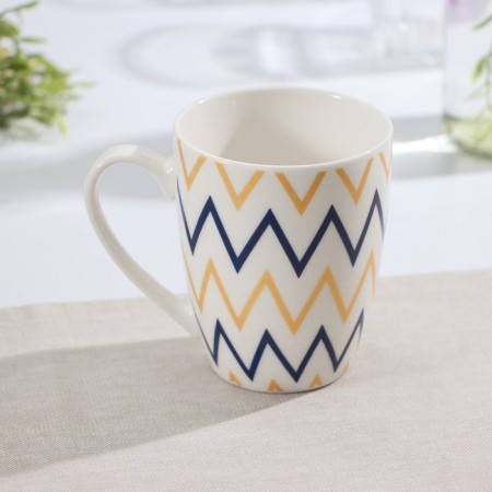 Golden Zigzag Porcelain Mug, 350 ml, white color-1