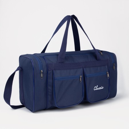 Sports bag, lightning department, 4 outer pockets, long belt, blue color