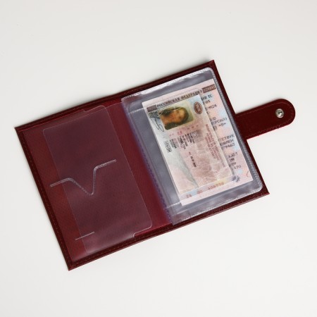 Cover for auto documents on the button, Textura, burgundy color-5