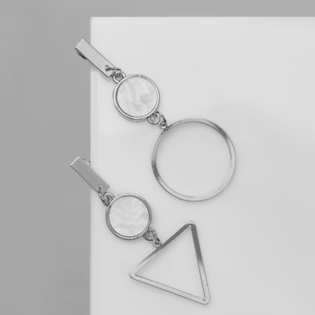 Earrings with mother -of -pearl "shell" Triangle half, large, white color in silver-1