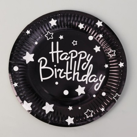 Paper plates “Happy birthday”, set, 6 pcs., Black color