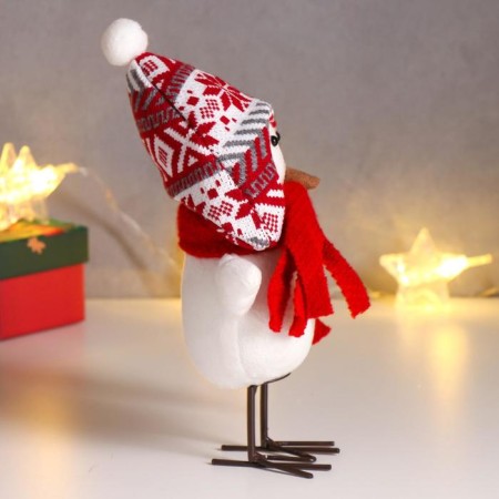 Interior doll "White chick in a cap-cap with patterns and scarf" 23x8x15 cm-1