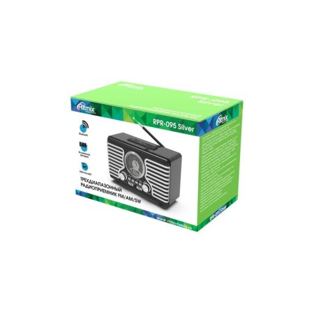 RITMIX RPR-095, 220 V radio receiver. IEC, USB, Jack 3.5, Microsd, Silver-2