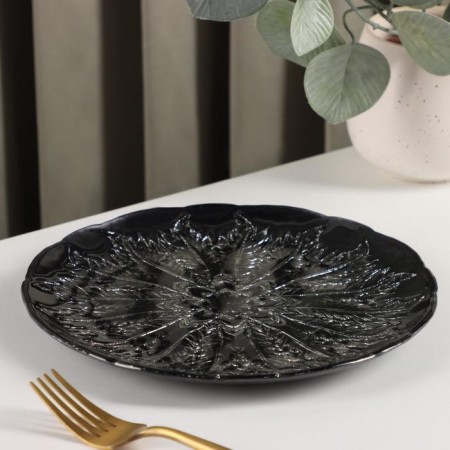 Glass plate "Filicia", d = 21 cm, black color with silver-1