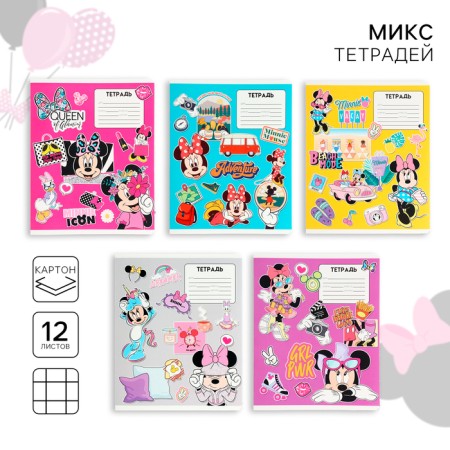 Notebook in a cage 12 sheets, 5 types of mix, cover coated cardboard, Minnie Mouse