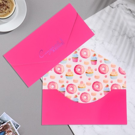 Envenue for money "Sweet life!" Soft's software, embossing, pink color, 9x19 cm