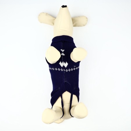 Clothing for dogs. Knitted sweater with "New Year" ornament, blue, size L-5