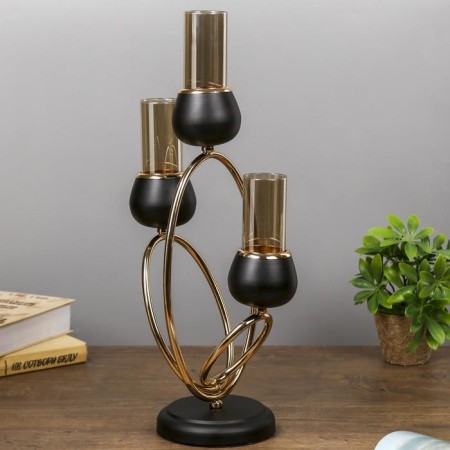 Summary Metal for 3 candles "Dark Knight" black matte with gold 21x38x15 cm-4