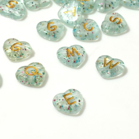 Acrylic bead "English letters" mix, heart, 12 × 4 mm, set 10 g, gold color-1